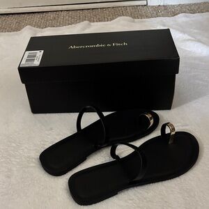Abercrombie & Fitch Black Slide Sandals with Gold Toe Ring (comes with box)
